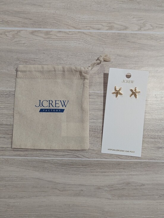 J. Crew Jewelry - J. Crew Starfish Earrings Gold Studs Set W/Dustbag Coastal Prep Beach *NWT